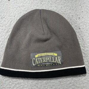 Caterpillar Hat Beanie One Size Mens Gray‎ Knit Authentic Machines Workwear Logo